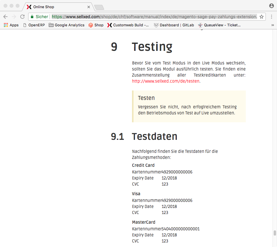 Testdaten im Manual