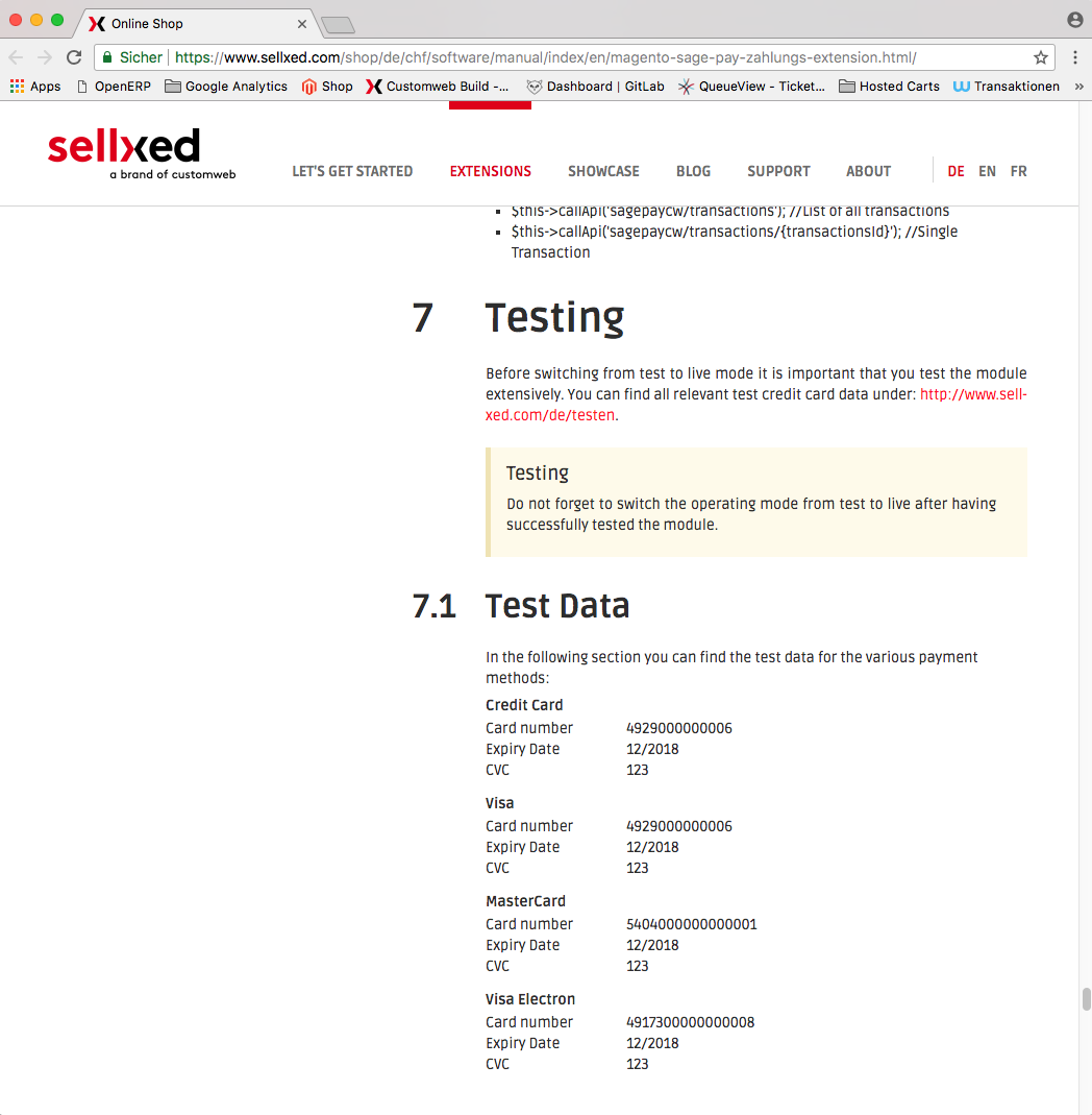 Test data in the manual